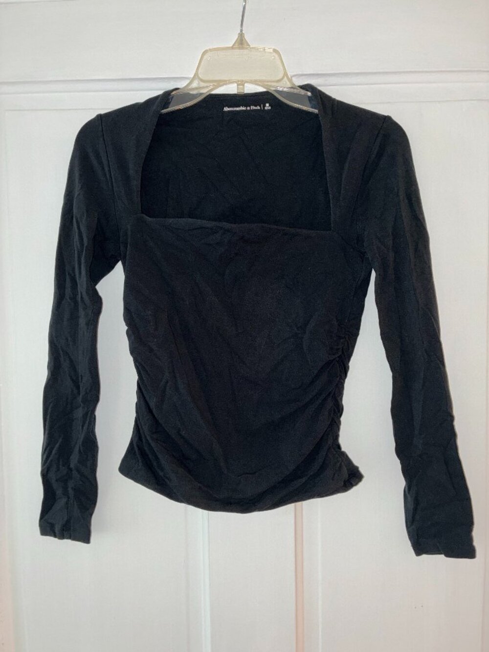 Abercrombie & Fitch Black Square Neck Ruched Long Sleeve Top M